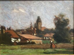 Mikola András - Nagybánya látképe olajfestmény