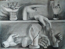 Timár Elvira: "Jelek" /grafika, grafit, szén ceruza, papír, szignózott, fekete -fehér