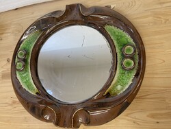 Végvári Gyula üvegzománccal díszített kerámia tükör