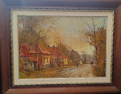 Jakubik István - Erdélyi falucska  35x50  olajfestmény