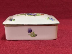 Herend kézi festett porcelán doboz – virágmintás, jelzett