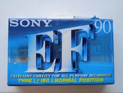 Sony EF 90 audio kazetta , bontatlan , nyitó fólia enyhén púpos