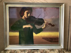 Olajfestmény Modern Kornis György Jazz hegedű művész nő Kép Festőművész Szignózott keretezett keret