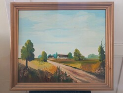 Szabó László, Tanya, 60x50 cm olaj/farost festmény.