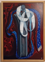 Timár Elvira: "A varrónő polca" akril festmény, csendélet, modern, szignózott,
