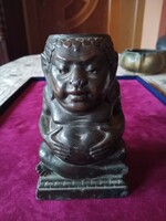 Régi, egykor bronzírozott ón Buddha lámpatest - most ecsettartó szobor