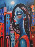 TELIHOLD- absztrakt festmény