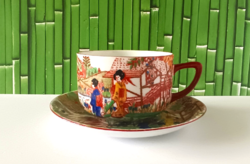 RÉGI SZÉP KÉZZEL FESTETT JAPÁN GHÉSÁS FINOM PORCELÁN TEÁS CSÉSZE SZETT