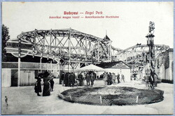 Budapest - Angol Park - Amerikai magasvasút , Le a cilinderrel , hiplá-hoplá -  régi képeslap  1903