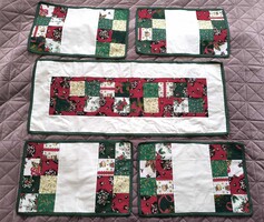 Karácsonyi patchwork jellegű asztali futó + 4 db tányéralátét