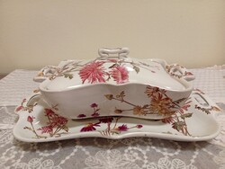 Antik angol fajansz asztalközép, fedeles kínáló - George Jones & Sons