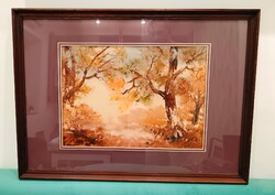 Nemes Tibor akvarell festmény "Tavasz az erdőben "