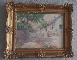 Károly Bereczk Rural Life Scene Watercolor