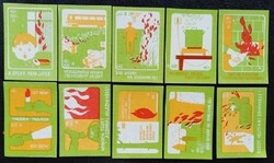 Gy34 / 1972 Tűzvédelem gyufacímke 10 db-s teljes sorozat