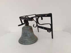 Bronz harang antik kis méretű iskola csengő templom kápolna vas szerelékkel 527 5923