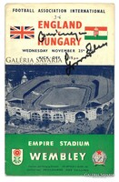 Aranycsapat Puskás. Angol-magyar dedikált eredeti műsorfüzet Grosics Buzánszky. foci aláírás