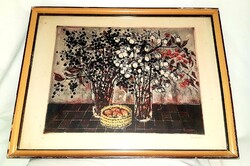 Imre István rézkarc asztali csendélet