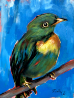 Zöld madár - deszkakép - 18 x 13,5 cm (madár)