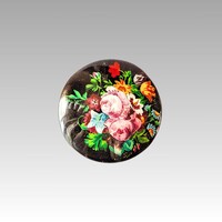 Kézzel festett, lakkozott orosz bross, virágos fa melltű