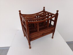 Antik újságtartó patinás fa újság folyóirat tartó fiókos kis bútor 768 5969