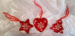 Tradicionális stílusú kerámia karácsonyfa díszek, fenyőfa, csillag, szív
