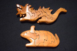 Fa játék , 3D kirakó , építő , kreatív játék , egér és sárkány 2db. együtt