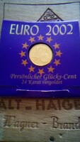 Aranyozott szerencse Euró cent Németország 2002! Már ritkábbnak számít!