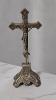 Antik nagy ezüstözött talpas feszület