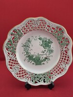 Herendi zöld indiai kosár mintás áttört falitányér