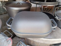 AKCIÓ ! Új Kacsasütő Kenyérsütő 2 az 1 ben Öntöttvas Dutch Oven Grill Kemence tepsi edény