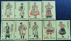 Gy146 / 1957 Népviselet gyufacímke 9 db-s teljes sor