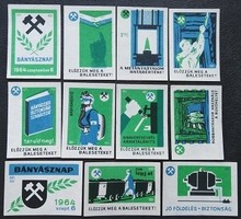 Gy255 / 1964 Bányásznap gyufacímke 11 db-s teljes sor