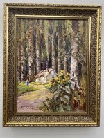 Erdőszéli napraforgók 46 x 62 szignózott olajfestmény