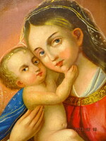 ISMERETLEN FESTŐ  1800 KÖRÜL : MADONNA ( MÁRIA A KISDEDDEL ) ANTIK OLAJFESTMÉNY