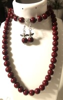 Csodás, mélybordó, háromrészes Jáspis ékszerszett