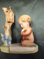 Régi bájos porcelán nipp, imádkozó kislány