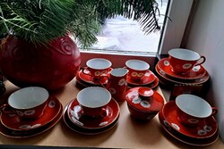 Antik 1920-as évek Noritake Nippon Toki Kaisha Red Daisy krizantém porcelán teáskészlet