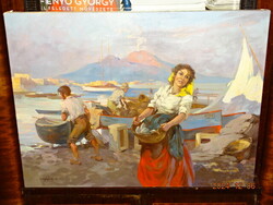 VÍZKELETI WITTMANN ETELKA ( ETA ) ( 1882-1962 ) : NÁPOLYI HALÁSZOK ( NAGYMÉRETŰ SZÉP OLAJ FESTMÉNY)