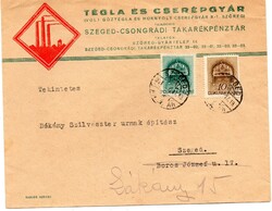 Boríték vegyes bérmentesítéssel, "Tégla és cserépgyár Szőreg."