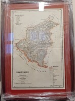 30% kedvezmény:Somogy vármegye térképe a XIX. századból, eredeti, újonnan keretezve, hibátlan kiadás