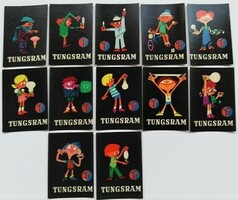 Gy134 / 1960 Tungsram gyufacímke 12 db-s teljes sor kis példányszámú kiadás