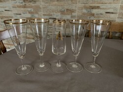 Magyar Állami Pincegazdaság aranyozott üveg pezsgős pohár készlet, 4+1 db. Budafok, bor, borászat