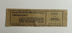 1935-ös box mérkőzés és motorverseny - (Millenáris - XIV. kerület Szabó József u.) vízjeles papír