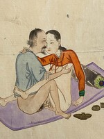 18+, JELZETT KOREAI, ÁZSIAI, EROTIKUS TÉMÁJÚ, 1930 KÖRÜLI AKVARELL FESTMÉNY