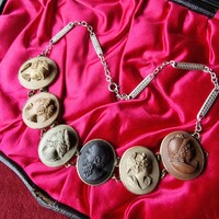 Victorian antique Revival, 925 sterling silver chain,  lava high-relief Camio choker