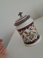 Nagy méretű porcelán ón korsó hibás