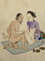 18+, JELZETT KOREAI, ÁZSIAI, EROTIKUS TÉMÁJÚ, 1930 KÖRÜLI AKVARELL FESTMÉNY