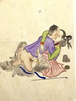 18+, JELZETT KOREAI, ÁZSIAI, EROTIKUS TÉMÁJÚ, 1930 KÖRÜLI AKVARELL FESTMÉNY