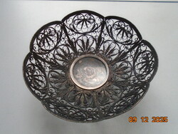 Szovjet-orosz ezüstözött filigrán jelzett alpakka díszkosár