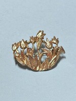 Aranyozott virágmintás bronz kitűző bross ékszer